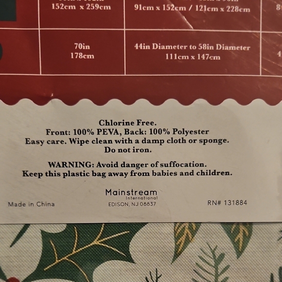 Merry and Bright PEVA Tablecloth White Red Green Tan Christmas Holiday Party - Picture 8 of 8